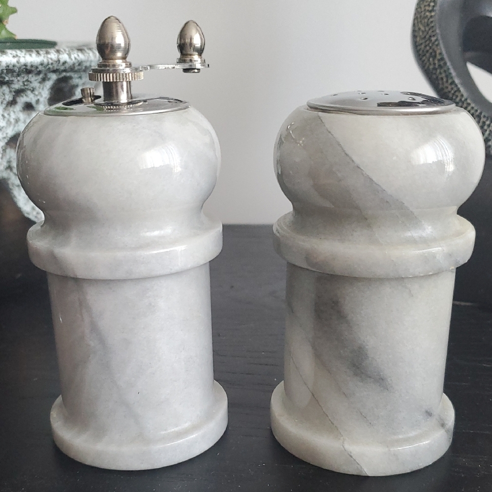 Elegant Gray Marble Salt and Pepper Shakers